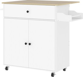 HOMCOM Insulă de Bucătărie cu Sertar, Dulap, Suport pentru Condimente și Suport pentru Prosoape, 106x42x87 cm, Alb și Stejar | Aosom Romania