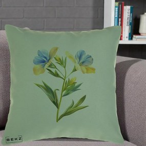 Perna Decorativa Botanica Frezie Galbena si Albastra, 40x40 cm, Verde, Husa Detasabila, Perna Inclusa, BEKZ®