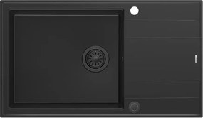 Chiuveta compozit incastrata Quadron Unique Evan 136 XL negru carbon 86x50 cm