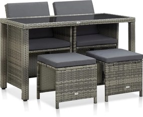 vidaXL Set mobilier de exterior cu perne, 5 piese, gri, poliratan