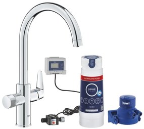 Baterie de bucatarie Grohe Blue Pure BauCurve, 3/8'', filtrare apa, pipa inalta, tip C, pivotanta, 3000 l filtru inclus, crom - 30582000