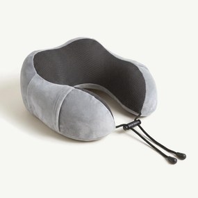Set perna de calatorie cervicala 3D memory foam, masca de somn si dopuri antizgomot, Gri/Negru