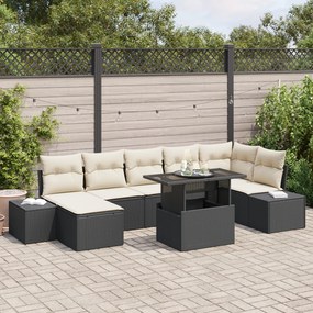 vidaXL Set de canapele pentru grădină, 8 piese, cu perne din ratan artificial negru