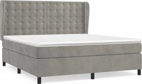 vidaXL Pat box spring cu saltea, gri deschis, 160x200 cm, catifea
