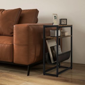 HOMCOM Măsuță De Living Îngustă cu 2 Rafturi, Suport Reviste V, PAL Oțel, 43x18x56 cm, Maro Rustic | Aosom Romania