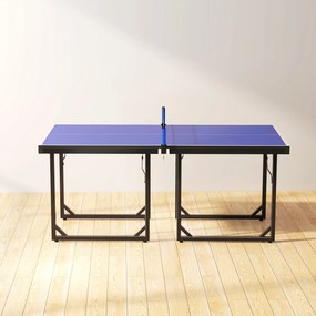 Masa de Ping Pong Pliabila, Multifuncitonala, cu Plasa din Otel si MDF, 182x91x76cm - Albastru HOMCOM | Aosom Romania