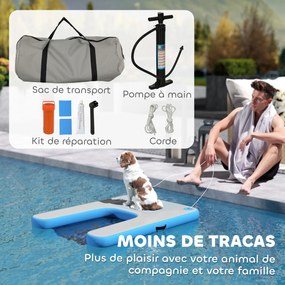 PawHut Rampă gonflabilă pentru plută pentru câini, platformă plutitoare pentru sporturi nautice 120 x 90 x 10 cm albastru și gri | Aosom Romania