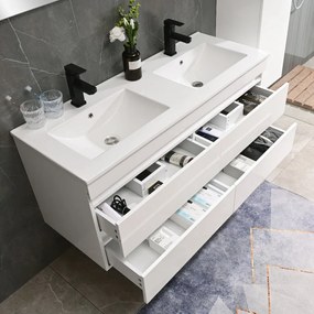 Mască de baie Cube 120 cu chiuvetă ceramică, 2 sertare, vopsită în alb lucios