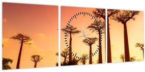 Tablou - Apus de soare pe Aleea Baobabilor (cu ceas) (90x30 cm)