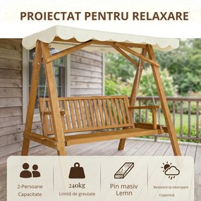 Balansoar de Gradina Outsunny 2 Locuri, Lemn de Pin, Acoperis Parasolar, Alb | Aosom Romania