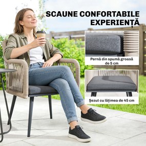 Outsunny Set 2 Scaune de Grădină din Ratan PE cu Perne Moi Lavabile și Brațe, Scaune pentru Dining Exterior din Oțel, pentru Terasă, Balcon, Grădină, Exterior, 54x65x80cm, Gri Închis | Aosom Romania