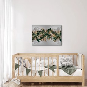 Tablou - Frunze tropicale, Galben - auriu (70x50 cm)