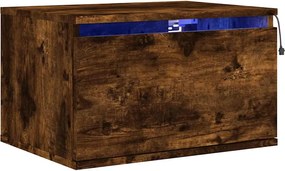 vidaXL Noptieră montată pe perete cu lumini LED, stejar fumuriu