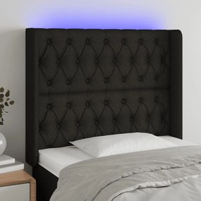 vidaXL Tăblie de pat cu LED, negru, 93x16x118/128 cm, textil