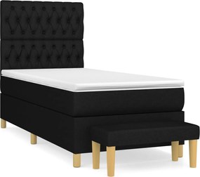 vidaXL Pat box spring cu saltea, negru, 90x190 cm, textil