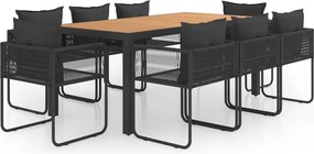 vidaXL Set mobilier de grădină, 9 piese, negru și maro, ratan PVC
