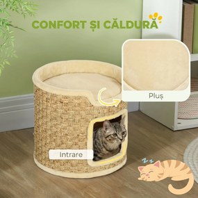 PawHut Ansamblu de Zgâriat pentru Pisici, 37 cm, 2 Niveluri, cu Ascunzătoare și Sfoară din Sisal, până la 5 kg, Kaki | Aosom Romania