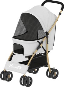 PawHut Cărucior pentru animale de companie cu 2 uși, fereastră din plasă, coș de depozitare, curea de siguranță, 80x44,5x97 cm, Gri deschis | Aosom Romania