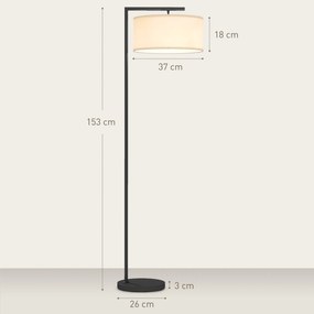 HOMCOM Lampadar lampă de picior abajur din material textil de in bază rotundă stabilă 47 x 37 x 153 cm negru si alb | Aosom Romania