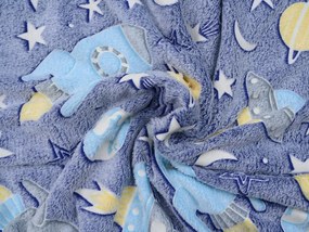 Patura fosforescenta microflanel COMET AND ROCKET 150x200 cm albastru-gri