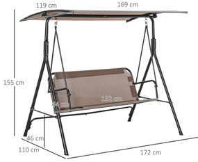 Balansoar de Gradina 3 Locuri Outsunny, Metal si Textilen, Maro 172x110x155cm | Aosom RO