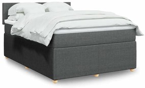 vidaXL Pat box spring cu saltea, gri închis, 140x200 cm, textil