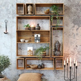 Etajeră modulară din lemn de pin, set 9 piese, L87 x A11,5 x H120 cm
