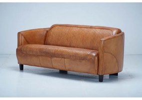 Canapea 2 locuri din piele naturală, cognac, aspect vintage, Pilot, 175 x 86 x 68 cm