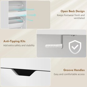 HOMCOM Dulap pentru pantofi 18 perechi, dulap îngust pentru pantofi, 3 sertare rabatabile, rafturi reglabile, alb | Aosom Romania