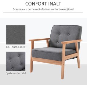 HOMCOM Fotoliu Vintage Stil Scandinav Moale și Confortabil Capitonat cu Butoni, 64,5x70x74 cm, Gri | Aosom Romania