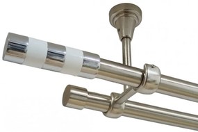 Galerie dubla cilindru alb fara inele prindere tavan 19/19 mm inox (Alege marime: 160 cm)
