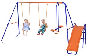 Outsunny Leagăn Infantil 4 în 1 Columpio pentru Copii cu 2 Leagăne Individuale 1 Leagăn cu Planeator 1 Tobogan Multicolor | Aosom Romania