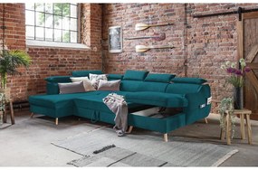 Colțar turcoaz extensibil cu tapițerie din catifea (cu colț pe partea stângă /în formă de "U") Sweet Harmony – Miuform