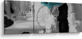 Tablou - Cuplu în dragoste cu umbrelă, albastru (cu ceas) (90x30 cm)