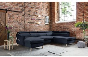 Colțar albastru închis extensibil cu tapițerie din catifea (cu colț pe partea dreaptă/în formă de "U") Sweet Harmony – Miuform