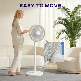 HOMCOM Ventilator de Podea cu Telecomandă, Reglabil pe Înălțime, 4 Viteze, Oscilație 80°, Timer 10 Ore, Alb, Ø40x90.5-118.5Î cm | Aosom Romania