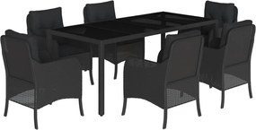 vidaXL Set mobilier de grădină cu perne, 7 piese, negru, poliratan