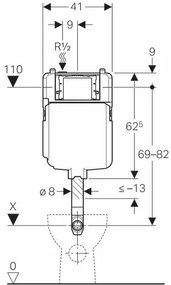 Rezervor incastrat 8 cm Geberit Sigma UP720, cu actionare frontala