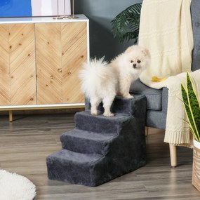PawHut Scăriță pentru Câini Portabilă cu 4 Trepte, Scară pentru Animale Domestice, 60x35x44 cm, Gri Închis | Aosom Romania