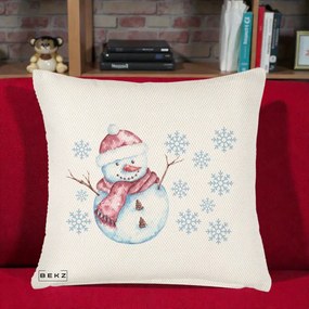 Perna Decorativa Om de Zapada Rosu cu Fulgi, 40x40 cm, Crem Reliefat, Husa Detasabila, Perna Inclusa, BEKZ®