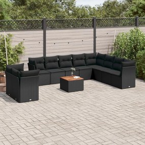 3256048 vidaXL Set canapele de grădină cu perne, 11 piese, negru, poliratan