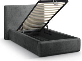 Pat gri închis tapițat cu spațiu de depozitare cu somieră 90x200 cm Amy – Micadoni