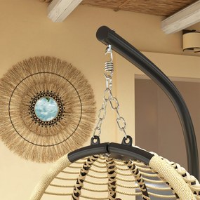 Outsunny Leagăn pentru Exterior cu Pernă Capitonată, Scaun Suspendat pentru Terasă cu Suport Metalic, Cos Pliabil, 110x100x188 cm, Gri | Aosom Romania