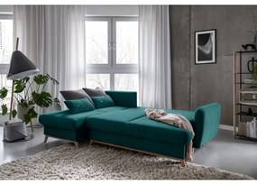 Colțar turcoaz extensibil/cu spațiu de depozitare (cu colț pe partea stângă/cu șezlong) Scandic Lagom – Miuform