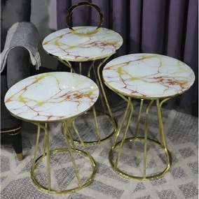 Set masuta de cafea,sticla, seria 259,Homs, 3 buc,5002-,alb si gold