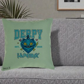 Perna Personalizata K-pop HUNTRX Derpy Pisica Albastra, 40x40 cm, Verde, Husa Detasabila, Perna Inclusa, BEKZ®