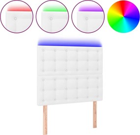 vidaXL Tăblie de pat cu LED, alb, 80x5x118/128 cm, piele ecologică