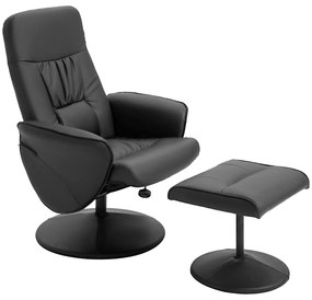 HOMCOM Fotoliu relaxant cu suport pentru picioare fotoliu de relaxare relaxant pivotant 360° și spătar înclinabil pentru TV suportând până la 120 kg material sintetic metal negru | Aosom Romania