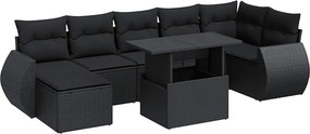 vidaXL Set mobilier de grădină cu perne, 8 piese, negru, poliratan