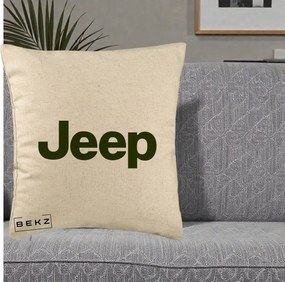 Perna Personalizata cu emblema Jeep, 40x40 cm, Bej, Husa Detasabila, Perna Inclusa, BEKZ®